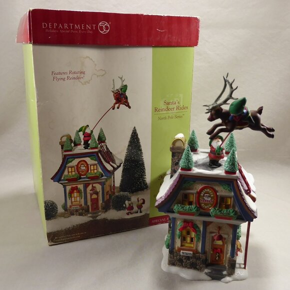 Dept 56 Santa's Reindeer Rides North Pole Series Christmas Village House 2002 - Picture 1 of 11
